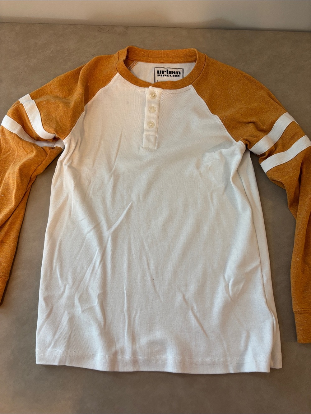 urban pipeline White & Mustard Raglan Henley Long Sleeve Tee